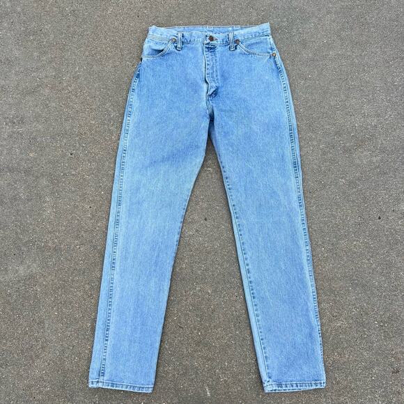 Ladies 90s Wrangler Light Wash High Rise Wedgie Fit Taper Leg Jeans 14MWZ 13x32 - Picture 2 of 4